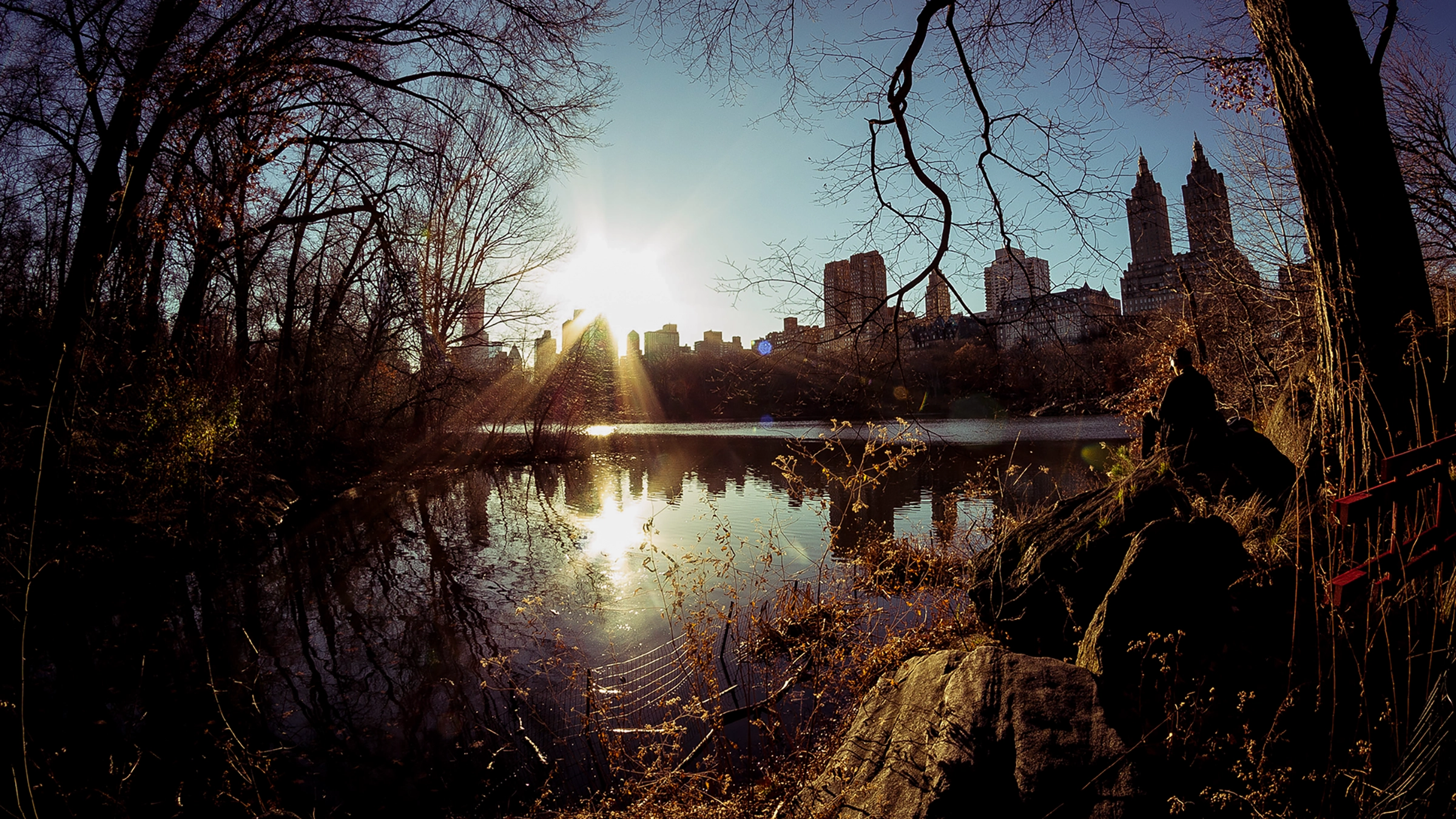 Sunlight over Central Park and the New York skyline